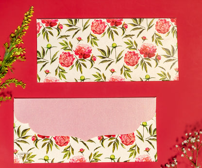 Peonies Design Money/Shagun Envelopes With Pink Flap