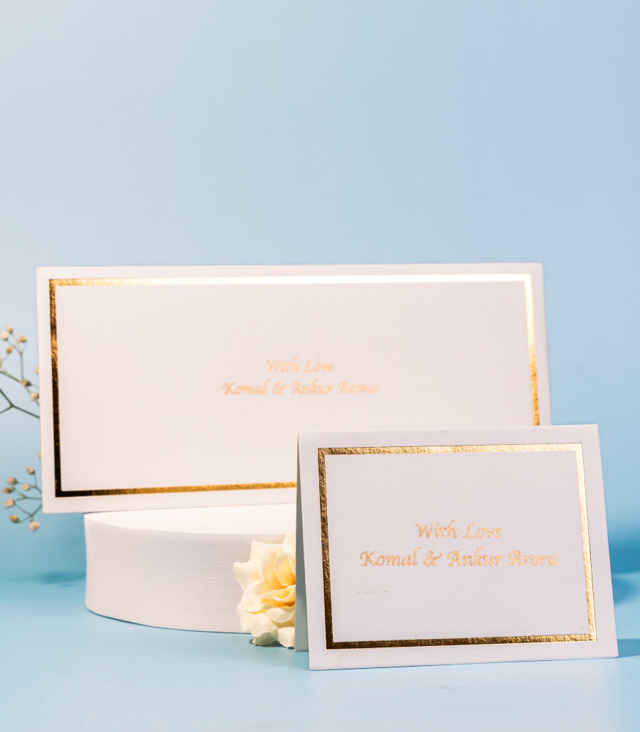 Personalized Envelope & Folded Tag With Gold Foiled Border Combo