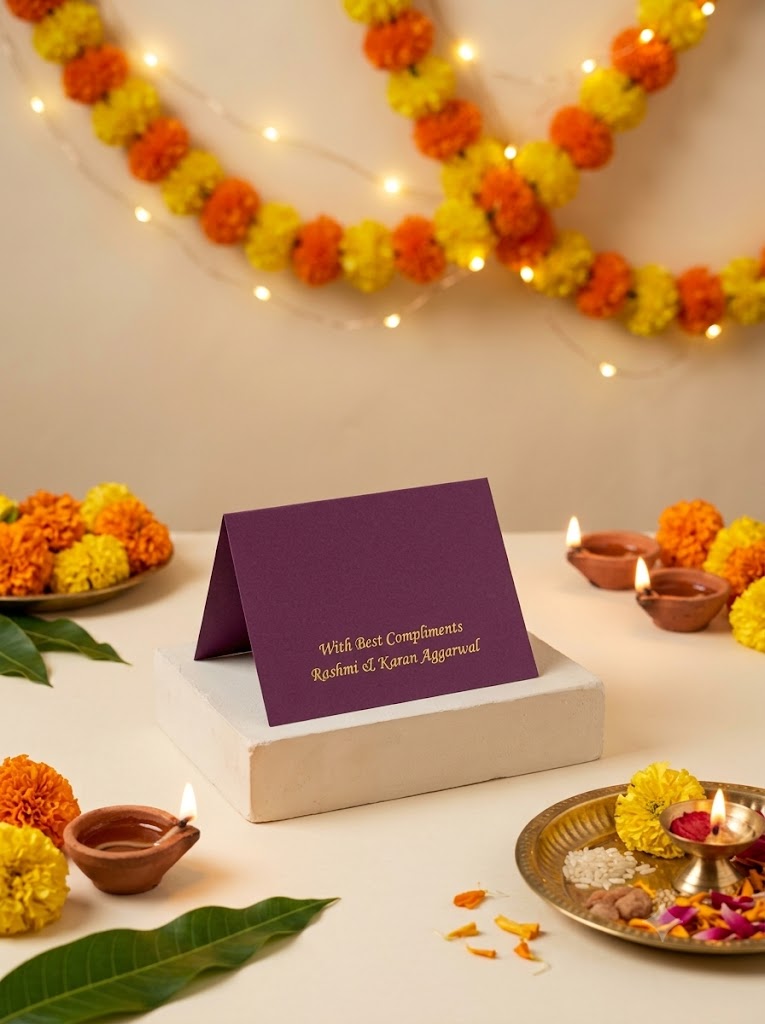 Mandala Theme Diwali Gold Foiled Folded Gift Tag-Deep Purple
