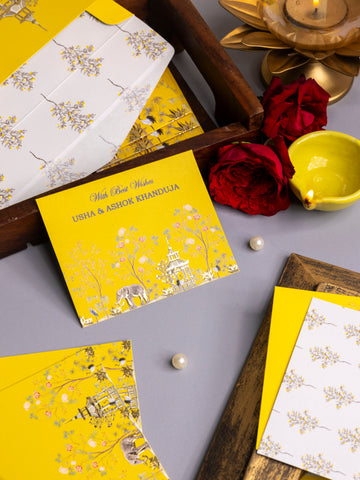 Heritage Bloom Theme Flat Gift Tags (Yellow)