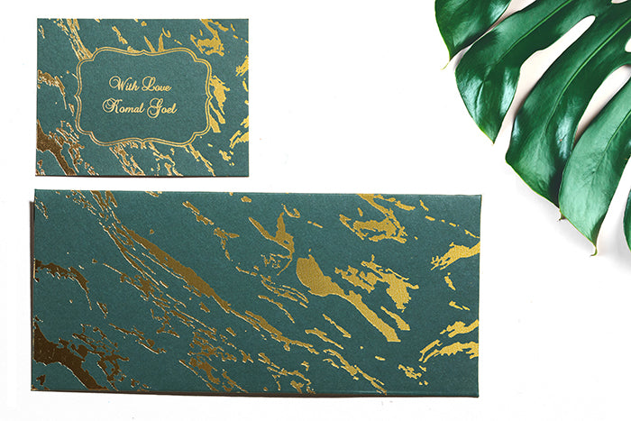 Marble Theme Personalized Gold Foiled Envelope & Flat Tag Combo