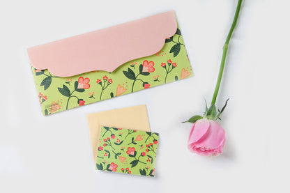 Green Floral Design Envelope & Tag Combo