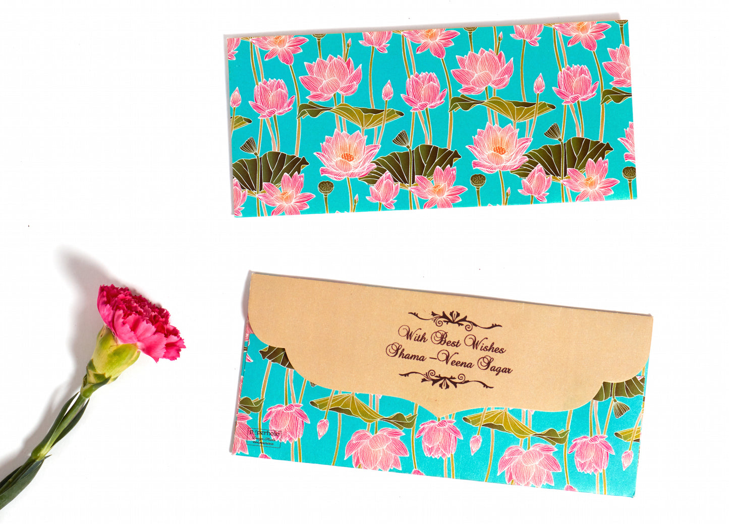 Lotus Design Money/Shagun Envelopes With Golden Flap