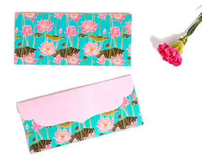 Lotus Design Money/Shagun Envelopes With Pink Flap