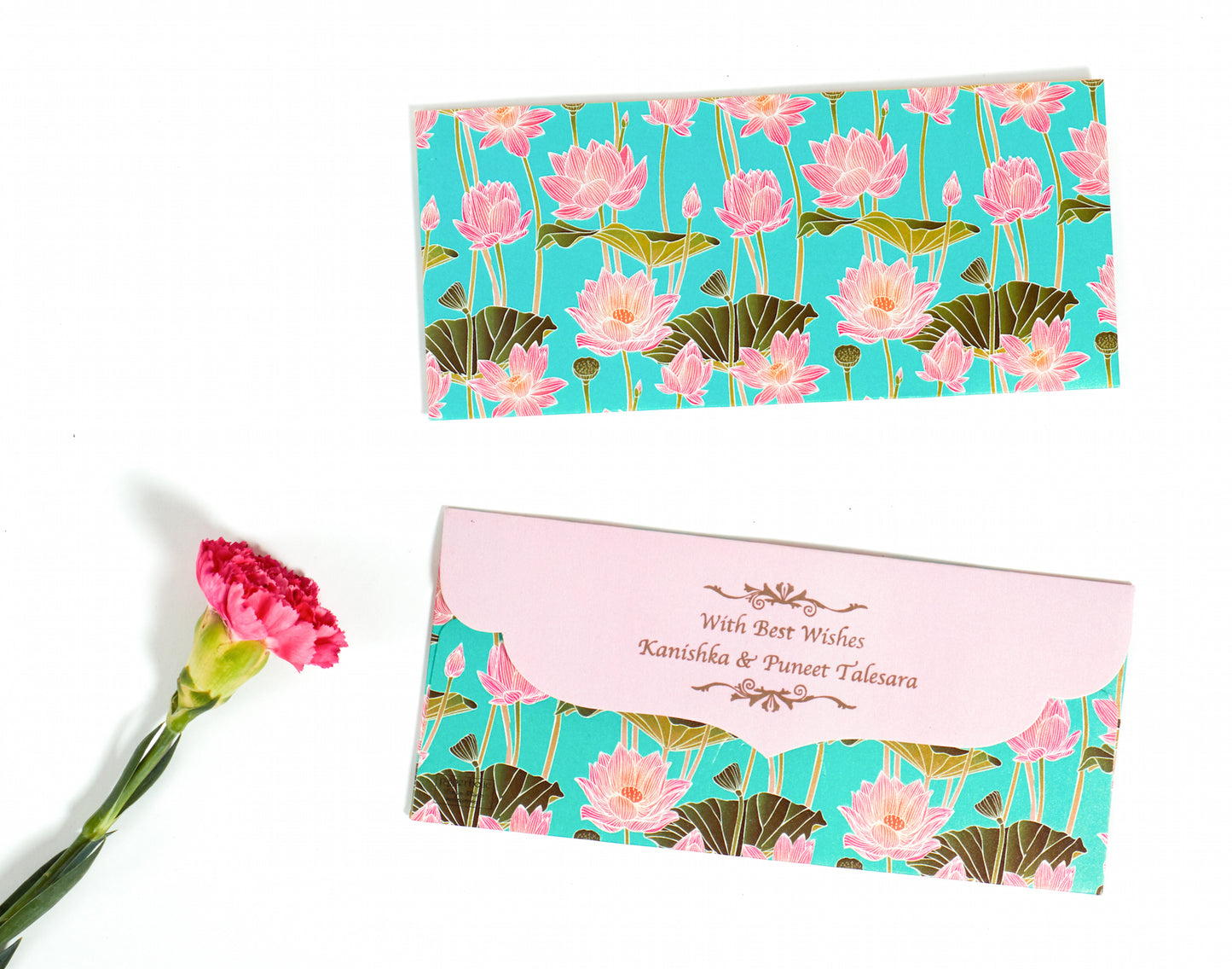 Lotus Design Money/Shagun Envelopes With Pink Flap