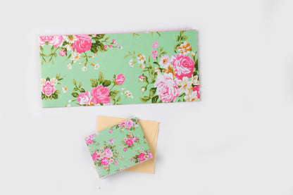 Mint Green Floral Design Envelope & Tag Combo