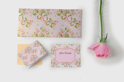 Peach Floral Design Envelope & Tag Combo