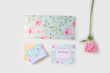 Powder Blue Floral Design Envelope & Tag Combo