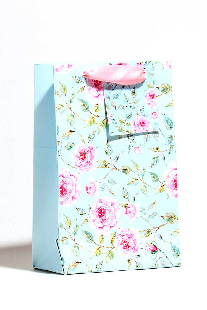 Powder Blue Floral Design Gift Bags Small