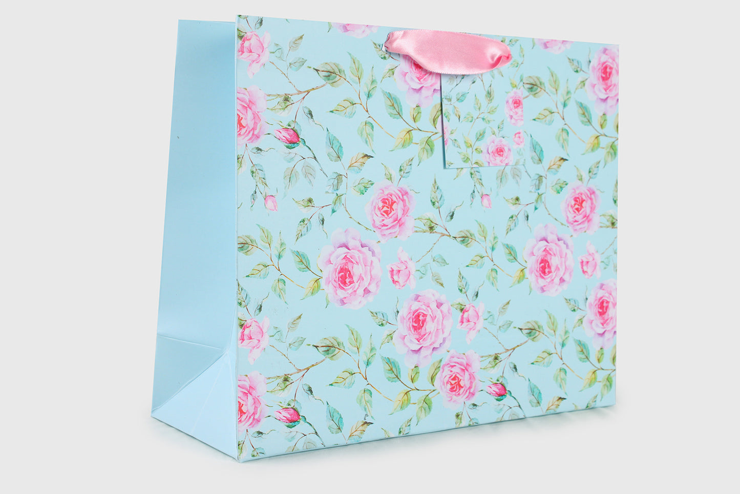 Powder Blue Floral Design Gift Bag Medium