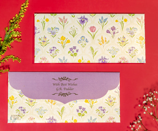 Botanical Design Money/Shagun Envelopes With Lavender Flap