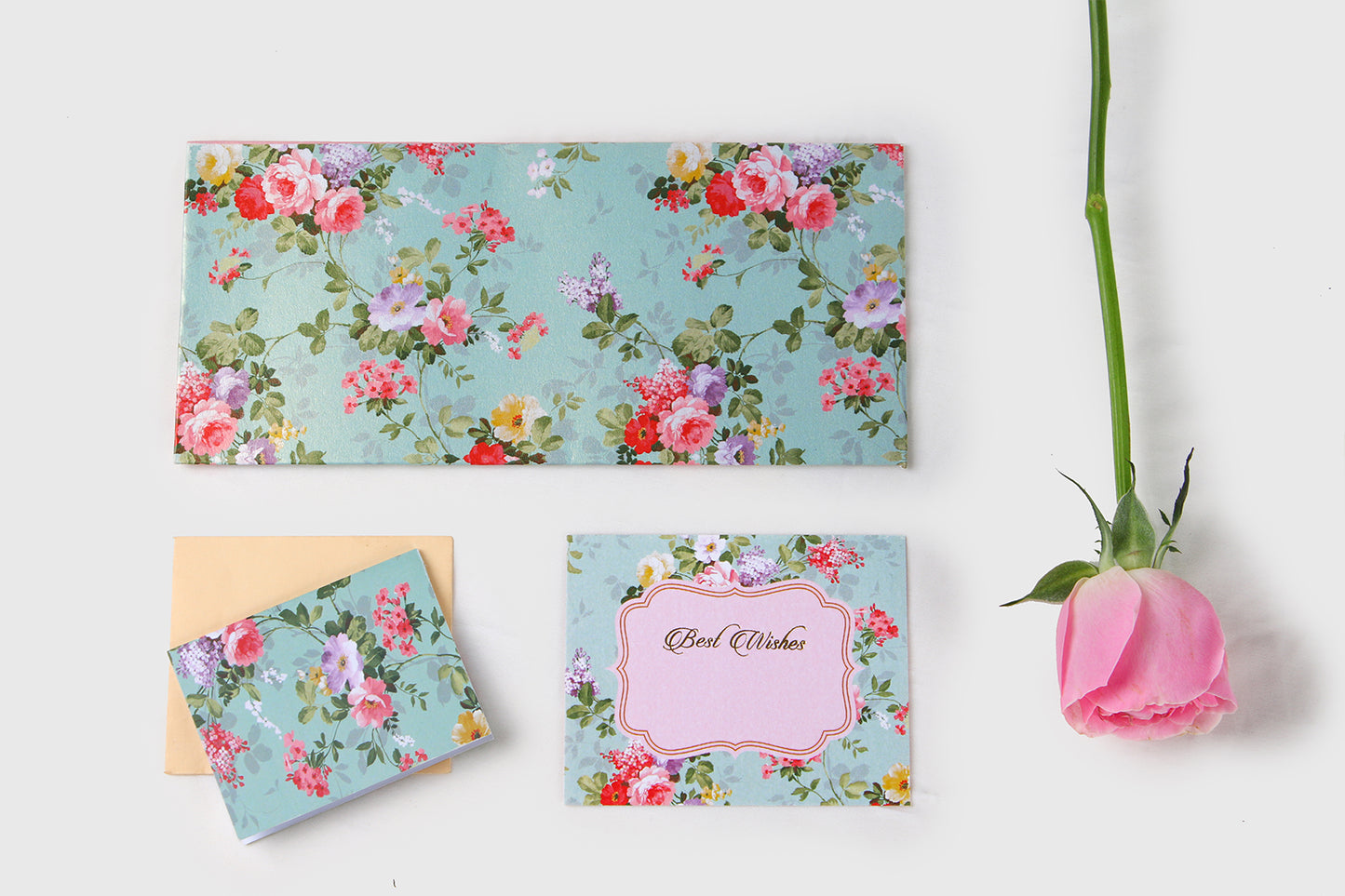 Sea Green Floral Design Envelope & Tag Combo