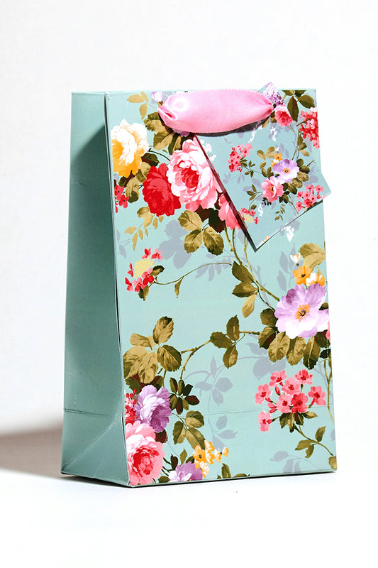 Sea Green Floral Design Gift Bags Small