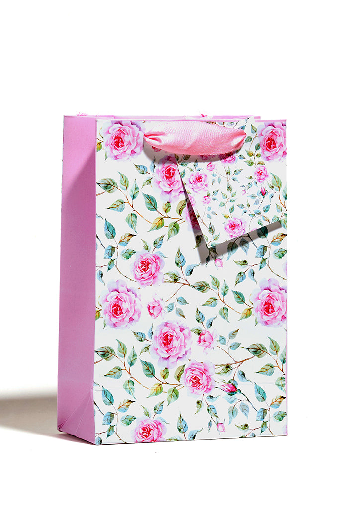 Powder White Floral Design Gift Bags Small