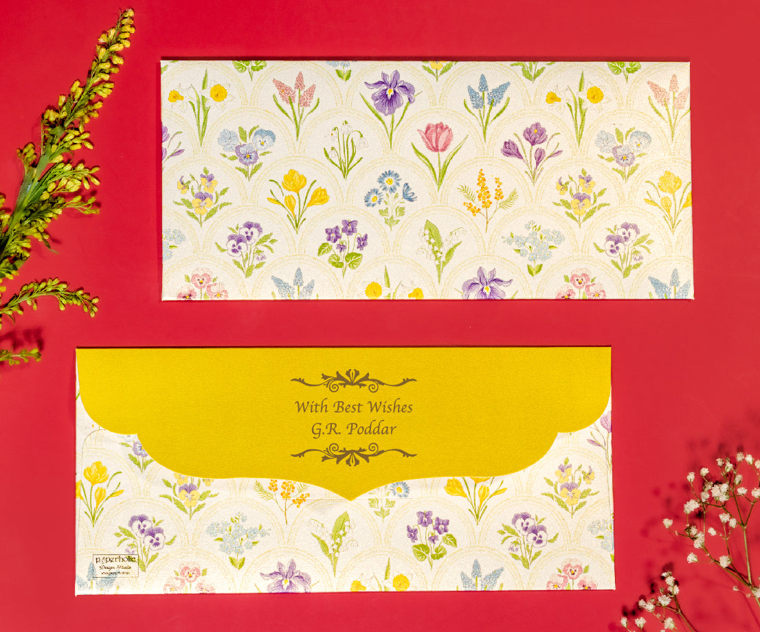 Botanical Design Money/Shagun Envelopes With Yellow Flap